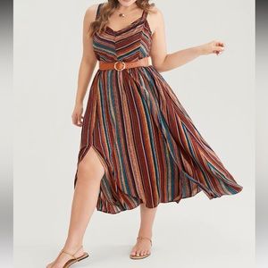 Stripe Brown Dress Adjustable Strap